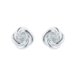 9ct White Gold 0.01cttw Diamond Flower Stud Earrings