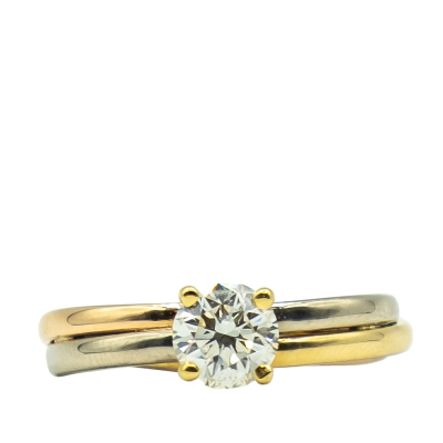 BAGUE SOLITAIRE DIAMANT EN OR BICOLOR
