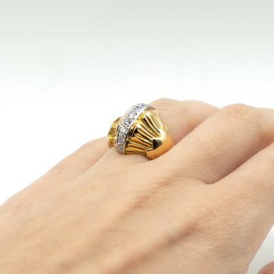 BAGUE EN OR JAUNE ET PLATINE AVEC DIAMANTS – Image 5