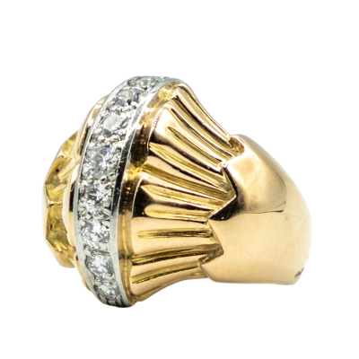 BAGUE EN OR JAUNE ET PLATINE AVEC DIAMANTS – Image 2