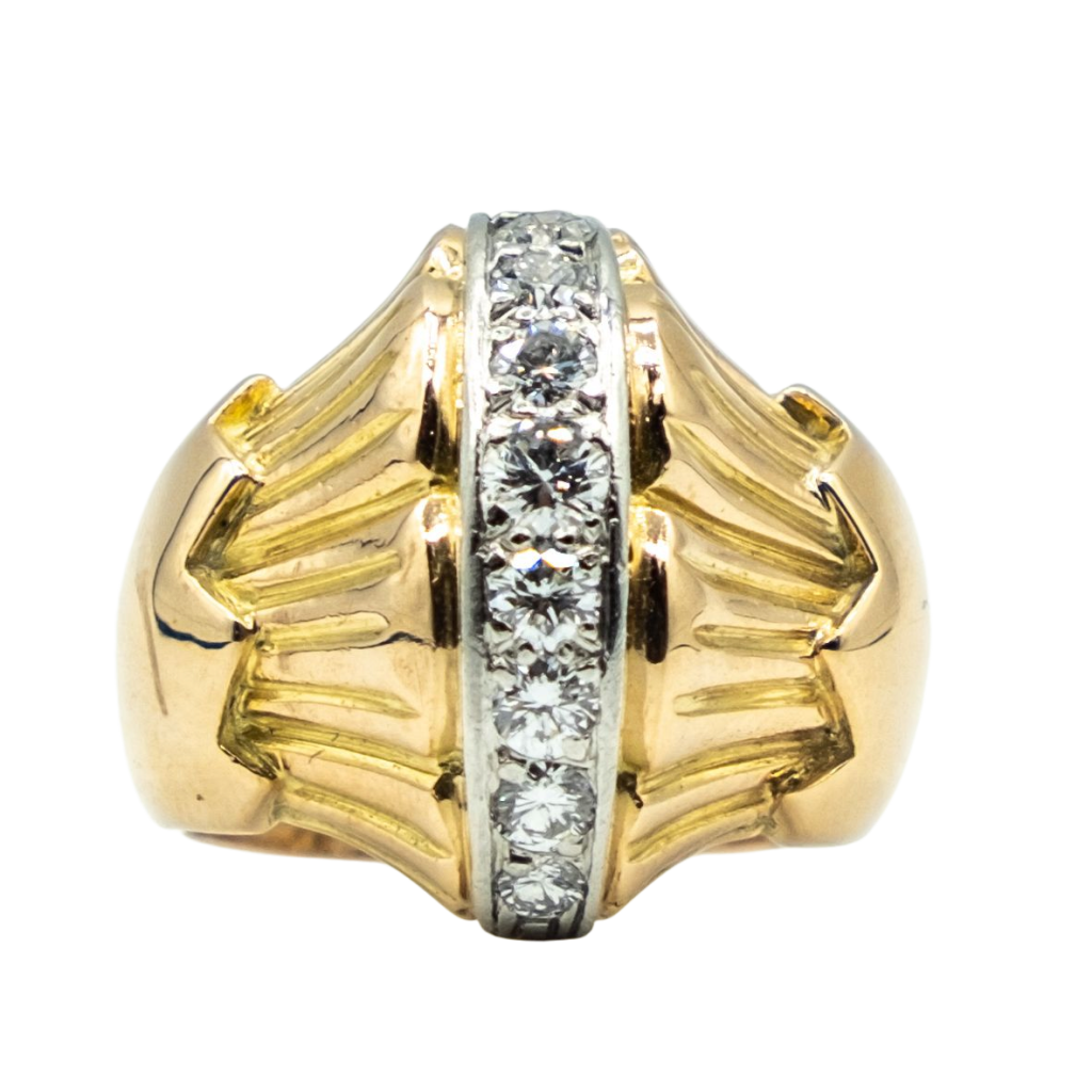 BAGUE EN OR JAUNE ET PLATINE AVEC DIAMANTS