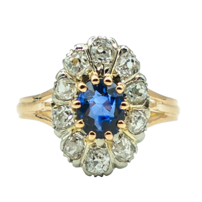 BAGUE EN OR JAUNE AVEC SAPHIR CENTRAL ET DIAMANTS