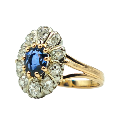 BAGUE EN OR JAUNE AVEC SAPHIR CENTRAL ET DIAMANTS – Image 4