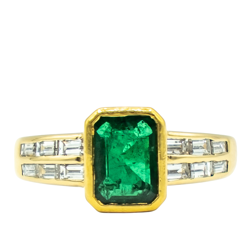 BAGUE EN OR JAUNE ÉMERAUDE ET DIAMANTS