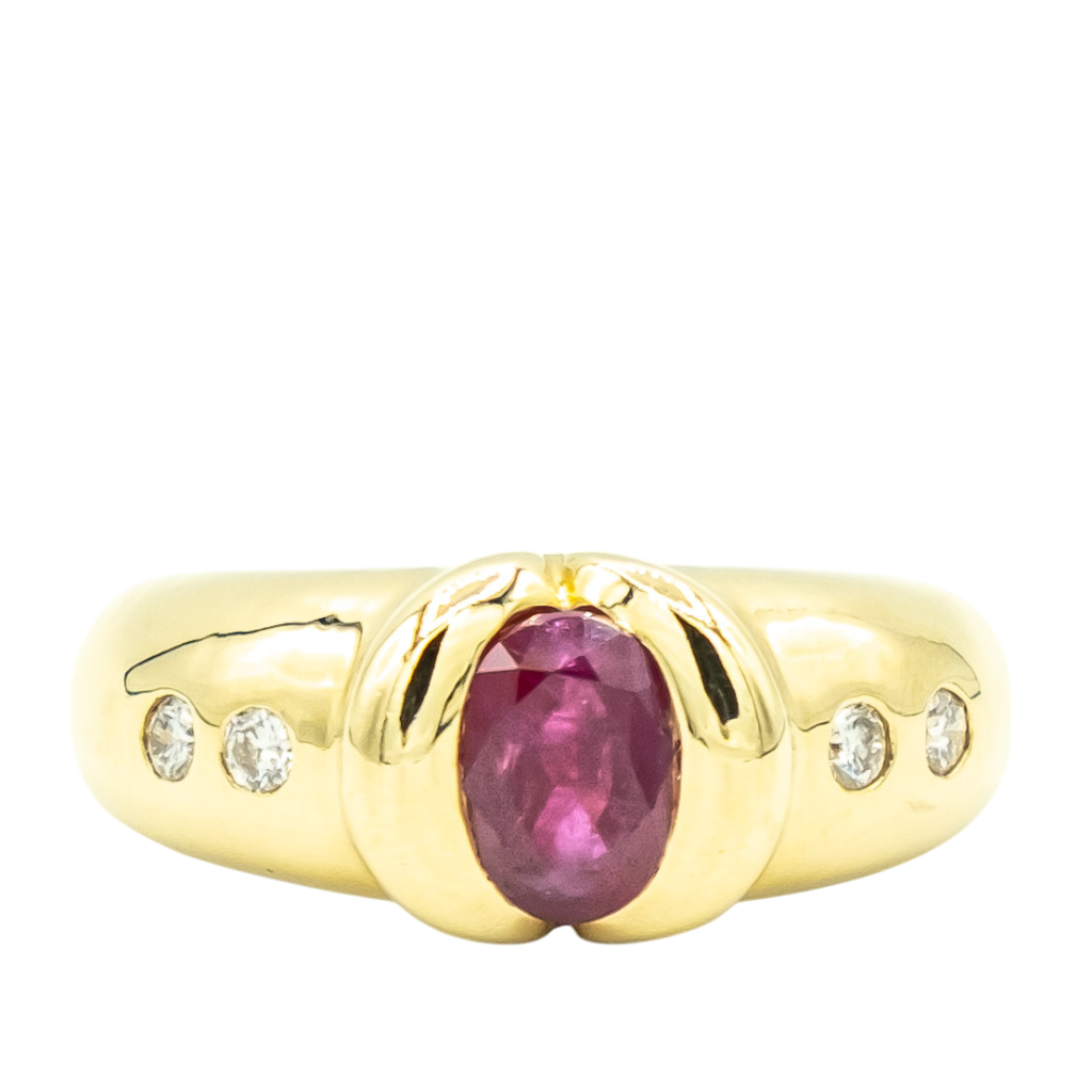 BAGUE JONC OR JAUNE RUBIS DIAMANTS