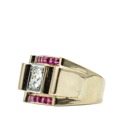 BAGUE TANK EN OR JAUNE DIAMANT ET RUBIS – Image 2