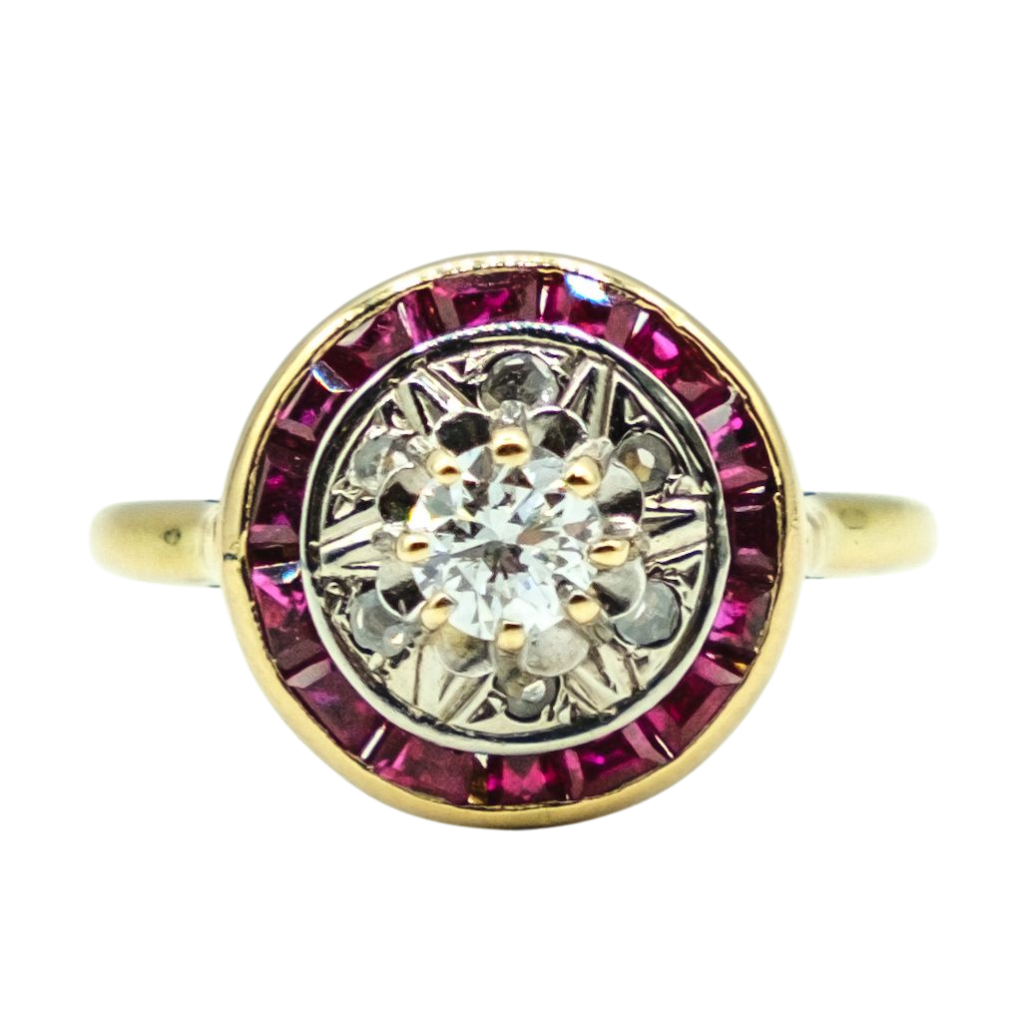 BAGUE OR JAUNE DIAMANT ET RUBIS