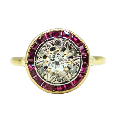 BAGUE OR JAUNE DIAMANT ET RUBIS