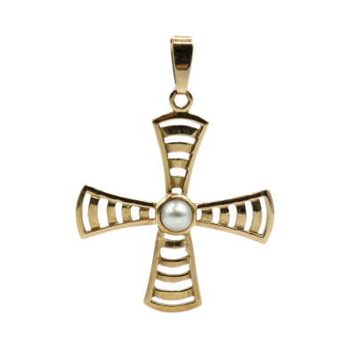PENDENTIF CROIX EN OR JAUNE ET PERLE – Image 4