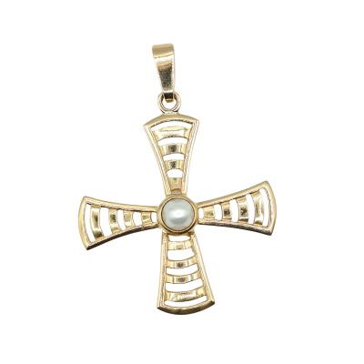 PENDENTIF CROIX EN OR JAUNE ET PERLE – Image 5