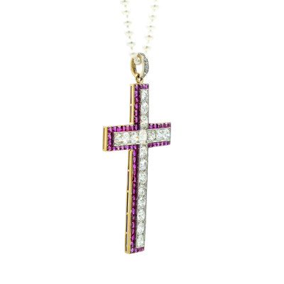 PENDENTIF CROIX EN OR RUBIS ET DIAMANTS – Image 5