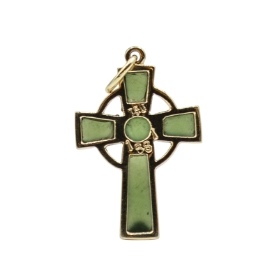 PENDENTIF CROIX CELTIQUE EN OR JAUNE ET JADÉITE – Image 3