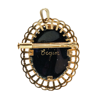 BROCHE PENDENTIF EN OR JAUNE AVEC PORTRAIT ÉMAILLÉ – Image 3