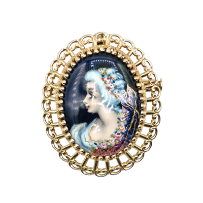 BROCHE PENDENTIF EN OR JAUNE AVEC PORTRAIT ÉMAILLÉ – Image 5