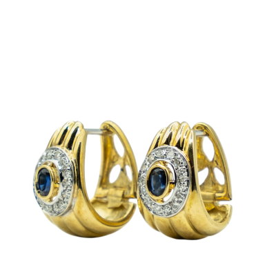 BOUCLES D'OREILLES EN OR JAUNE AVEC SAPHIRS ET DIAMANTS – Image 2