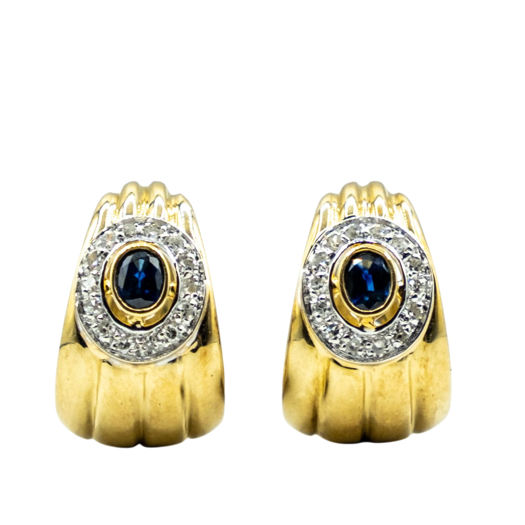 BOUCLES D'OREILLES EN OR JAUNE AVEC SAPHIRS ET DIAMANTS