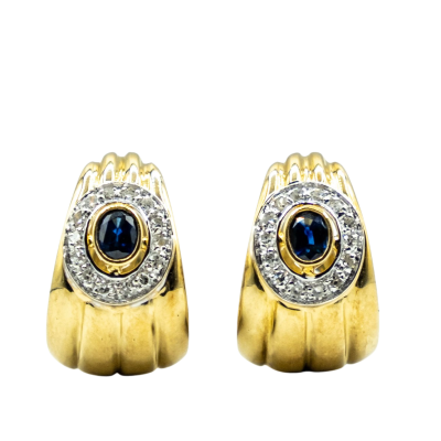 BOUCLES D'OREILLES EN OR JAUNE AVEC SAPHIRS ET DIAMANTS