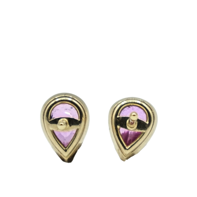 BOUCLES D'OREILLES EN OR JAUNE ET SAPHIR ROSE