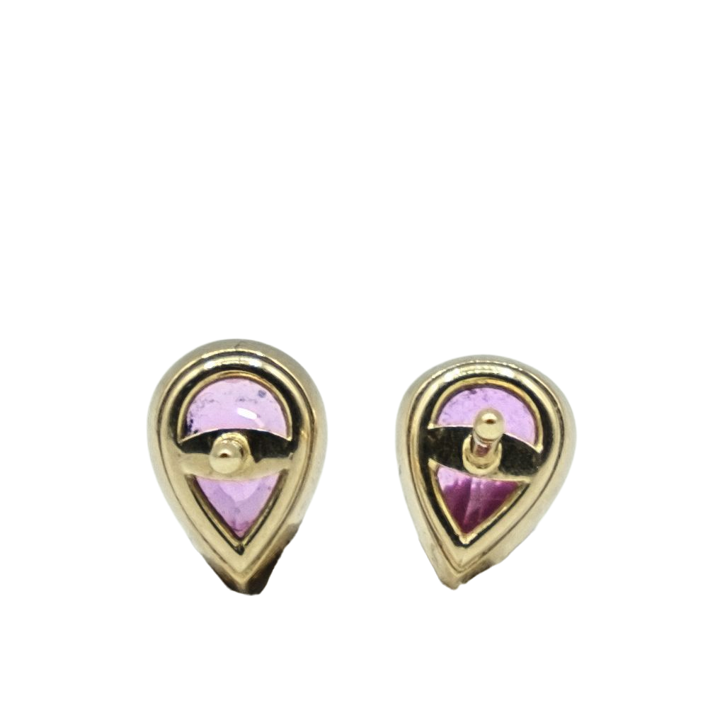 BOUCLES D'OREILLES EN OR JAUNE ET SAPHIR ROSE