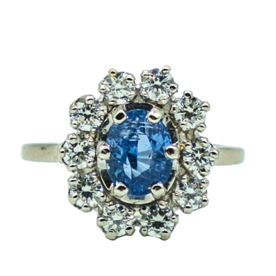 BAGUE PLATINE AVEC SAPHIR ET DIAMANTS