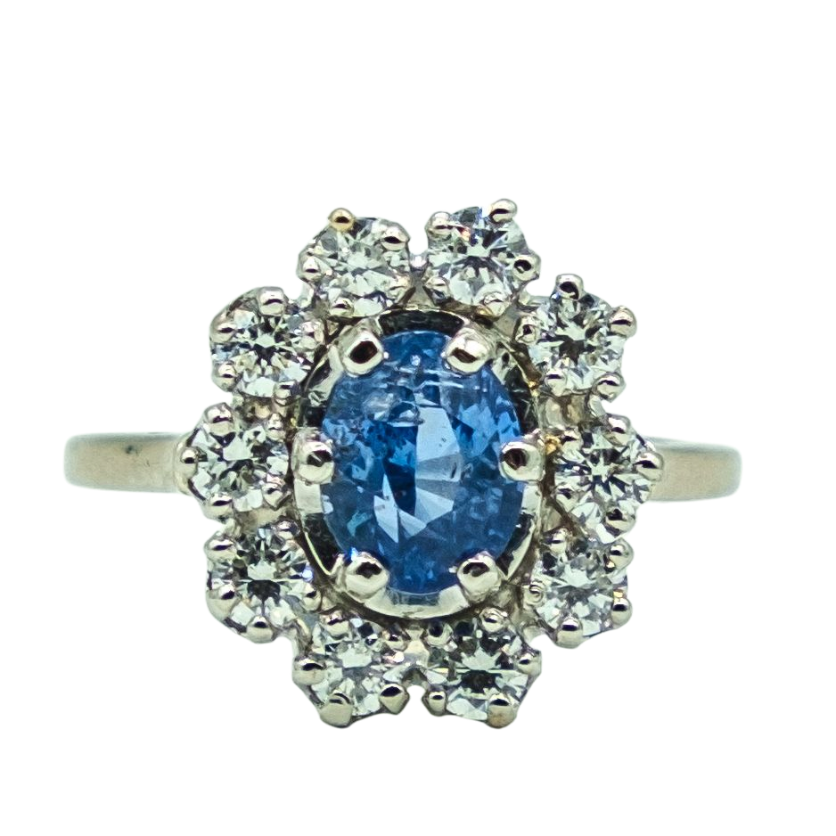 BAGUE PLATINE AVEC SAPHIR ET DIAMANTS