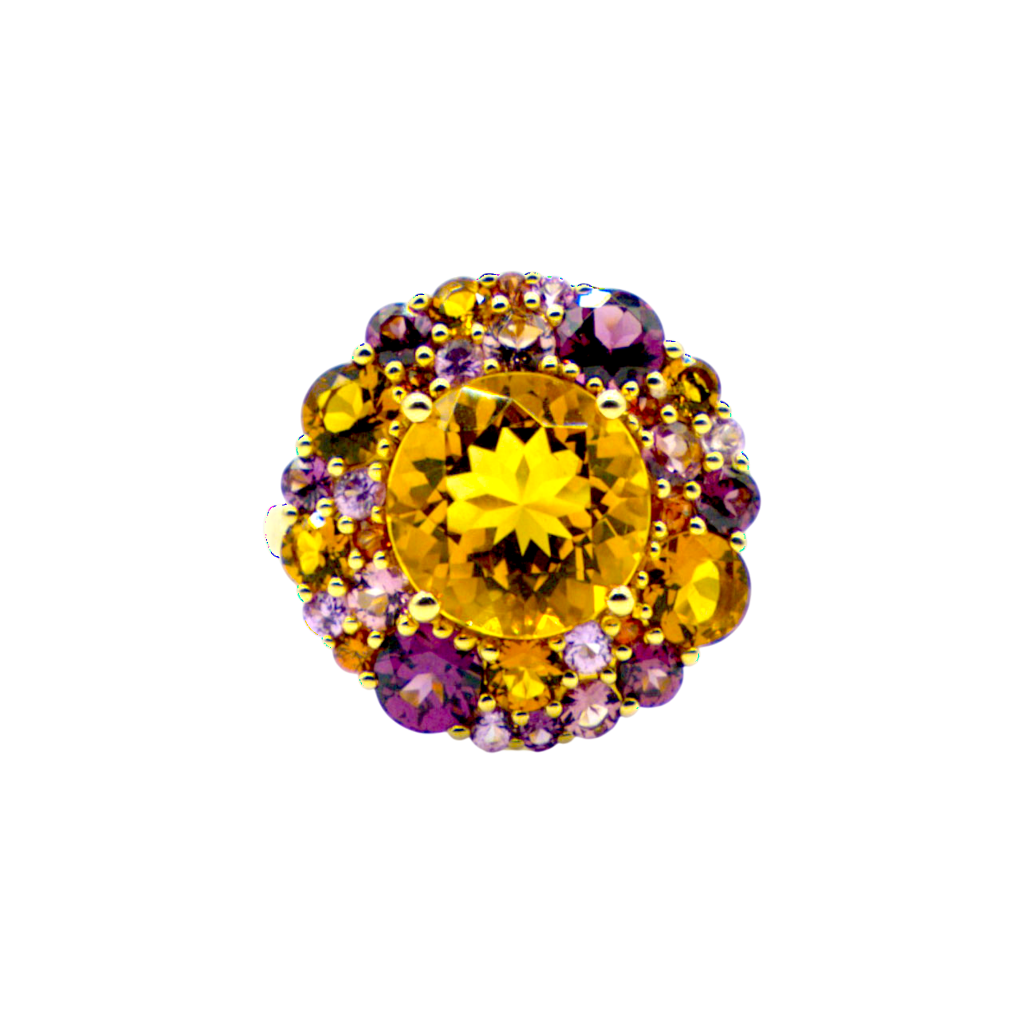 BAGUE OR ROSE CITRINE RHODOLITE TOURMALINE SAPHIR