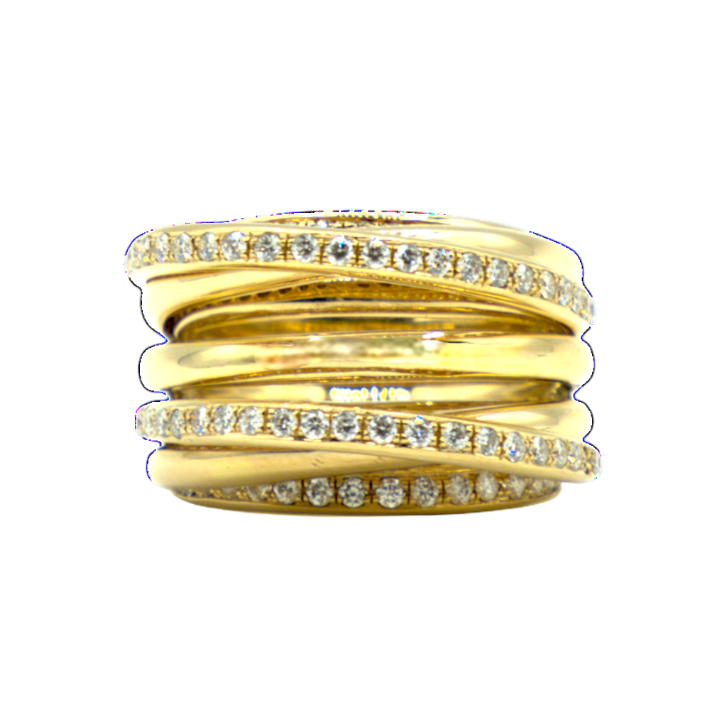 BAGUE BANDEAU EN OR JAUNE ET DIAMANTS