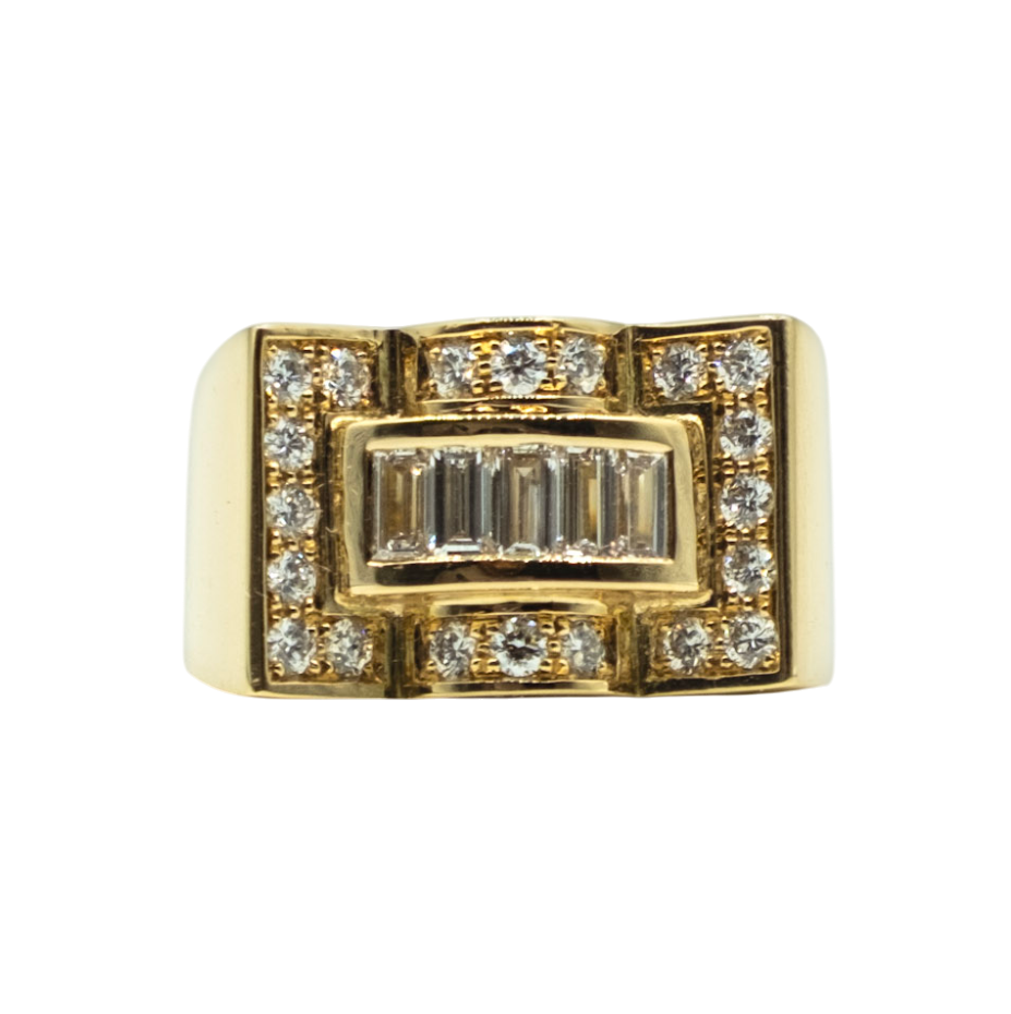 BAGUE TANK EN OR JAUNE AVEC DIAMANTS