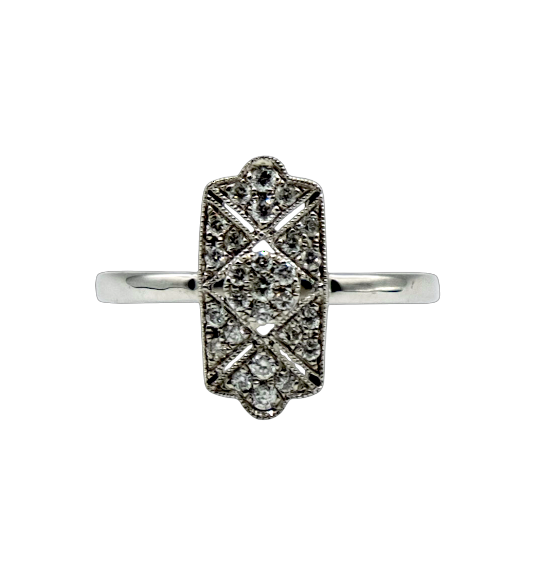 BAGUE RECTANGLE EN OR BLANC ET DIAMANTS