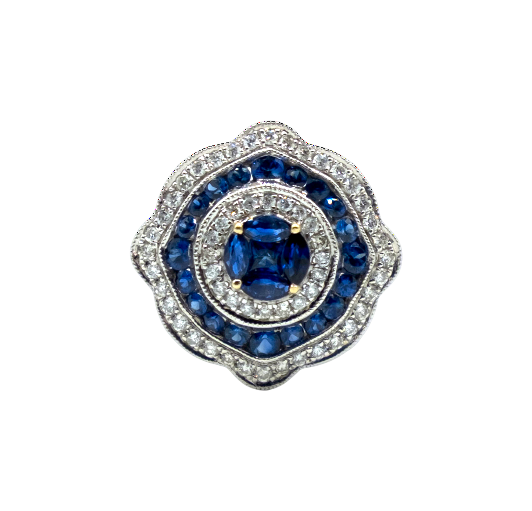 BAGUE DOUBLE ENTOURAGE SAPHIRS ET DIAMANTS