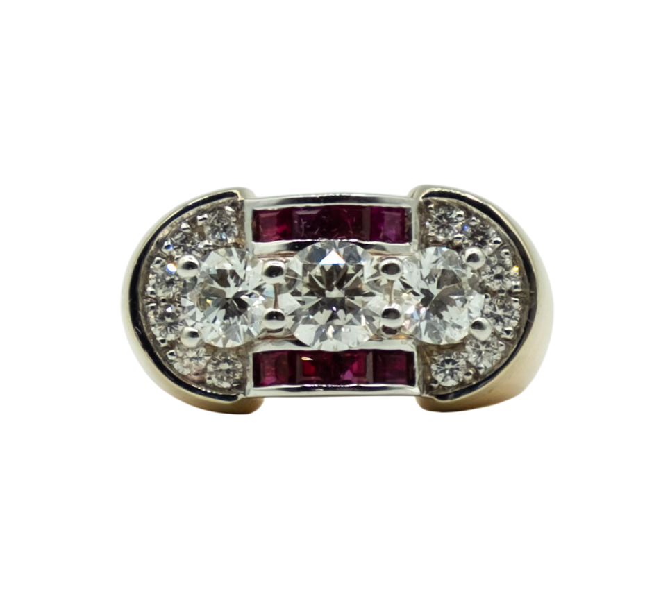 BAGUE TANK DIAMANTS ET RUBIS