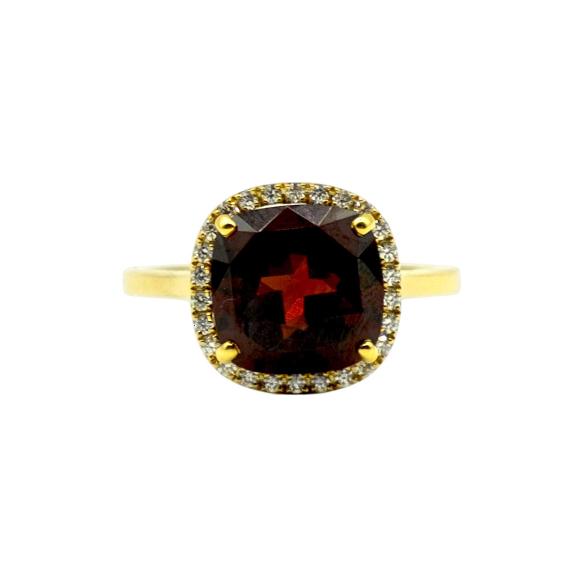 BAGUE OR JAUNE GRENAT DIAMANTS