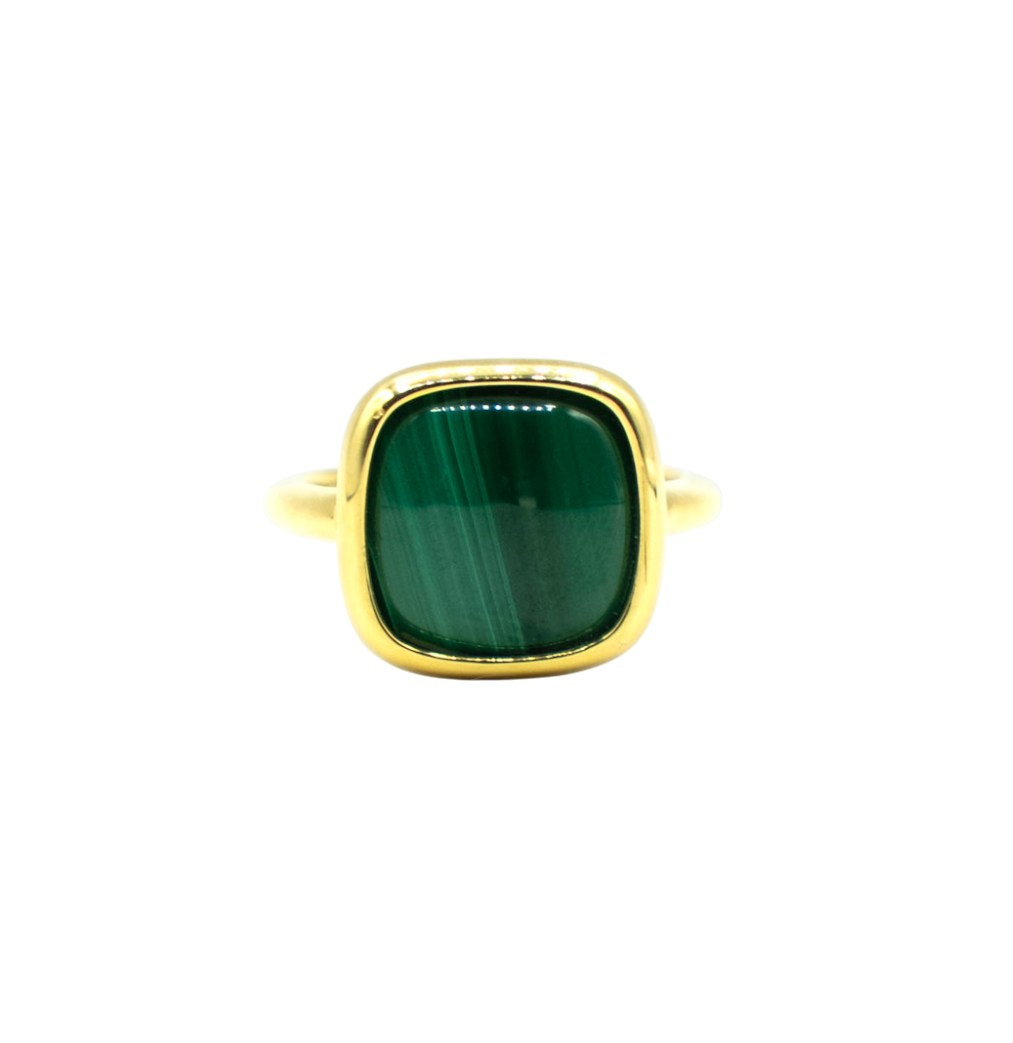 BAGUE OR JAUNE MALACHITE VERTE