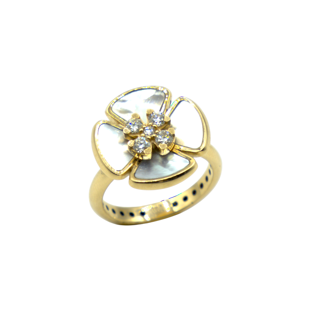 BAGUE FLEUR OR ROSE NACRE DIAMANTS