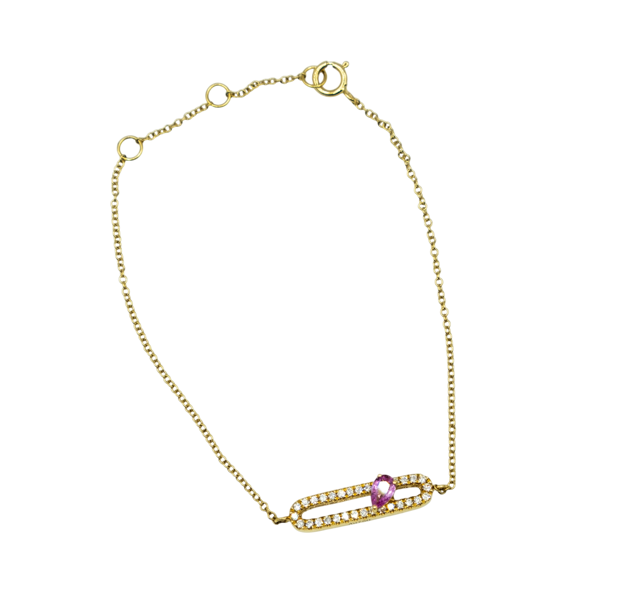 BRACELET OR JAUNE SAPHIR ROSE DIAMANTS