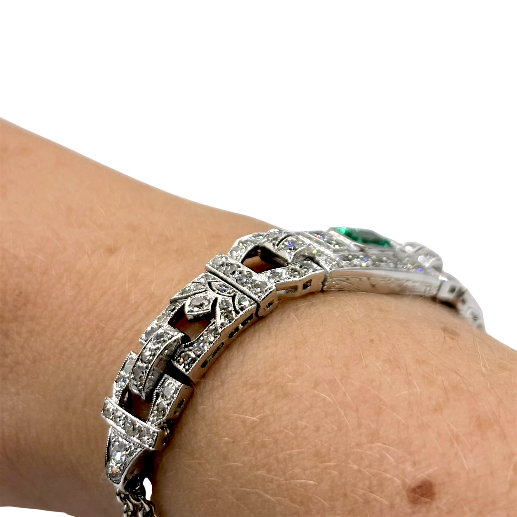 BRACELET EN OR ET PLATINE ÉMERAUDE ET DIAMANTS – Image 2