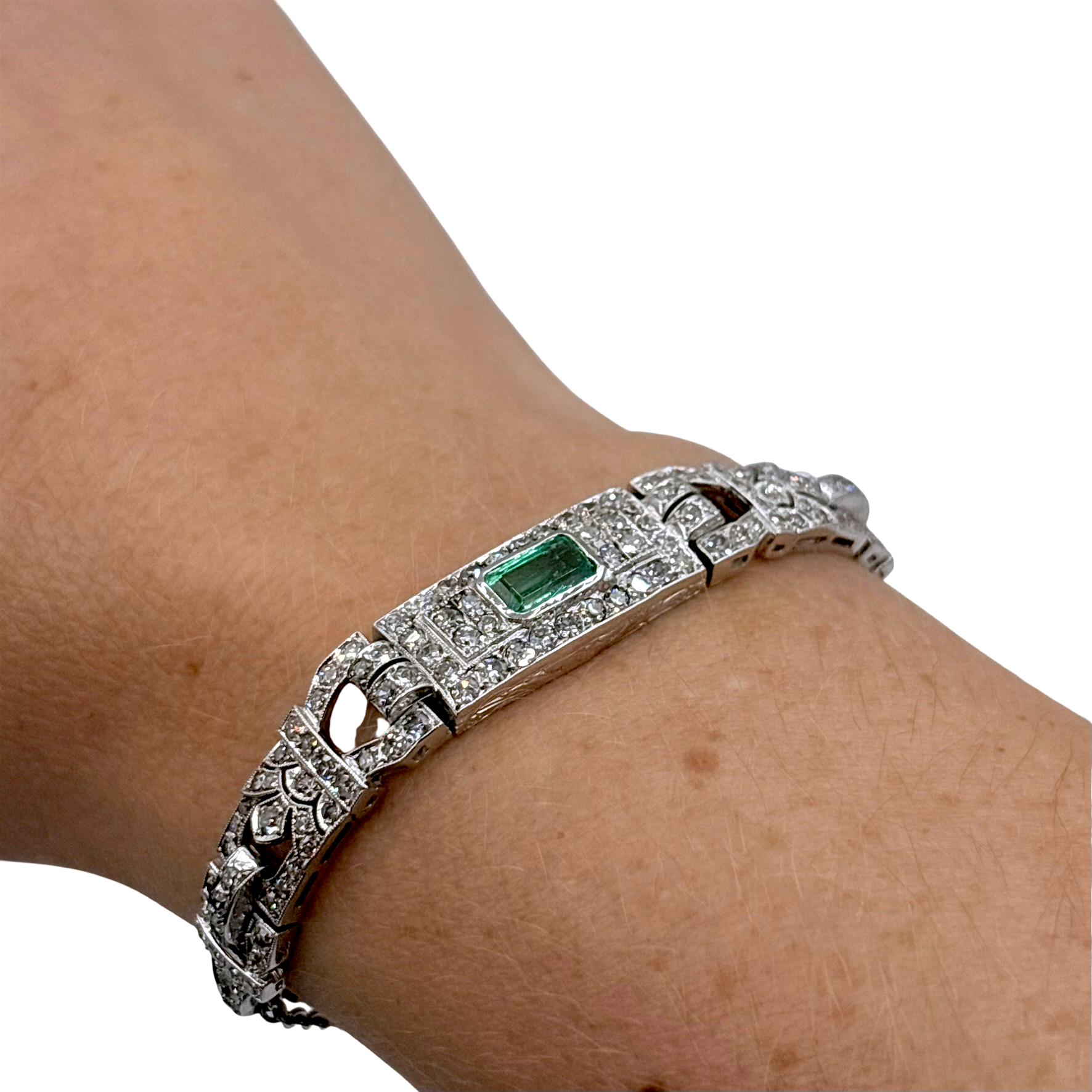 BRACELET EN OR ET PLATINE ÉMERAUDE ET DIAMANTS – Image 3