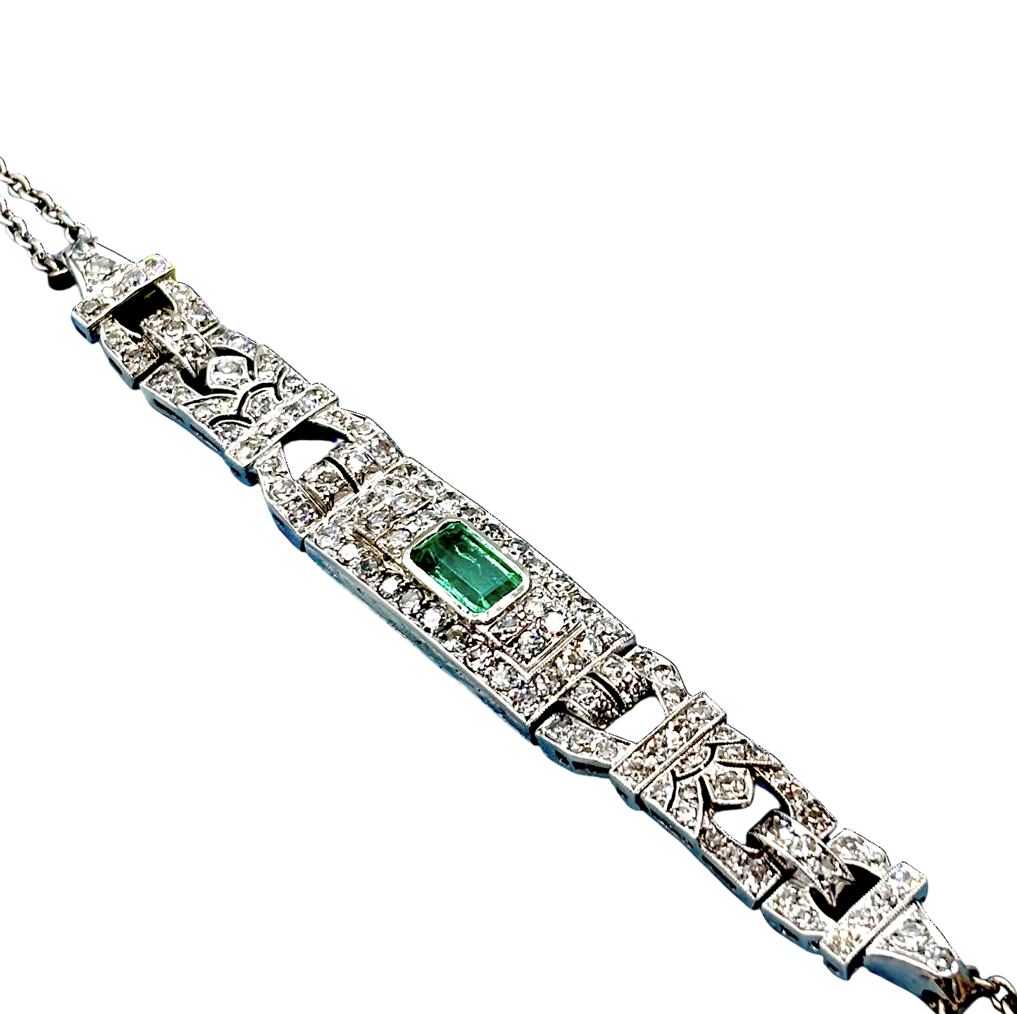 BRACELET EN OR ET PLATINE ÉMERAUDE ET DIAMANTS