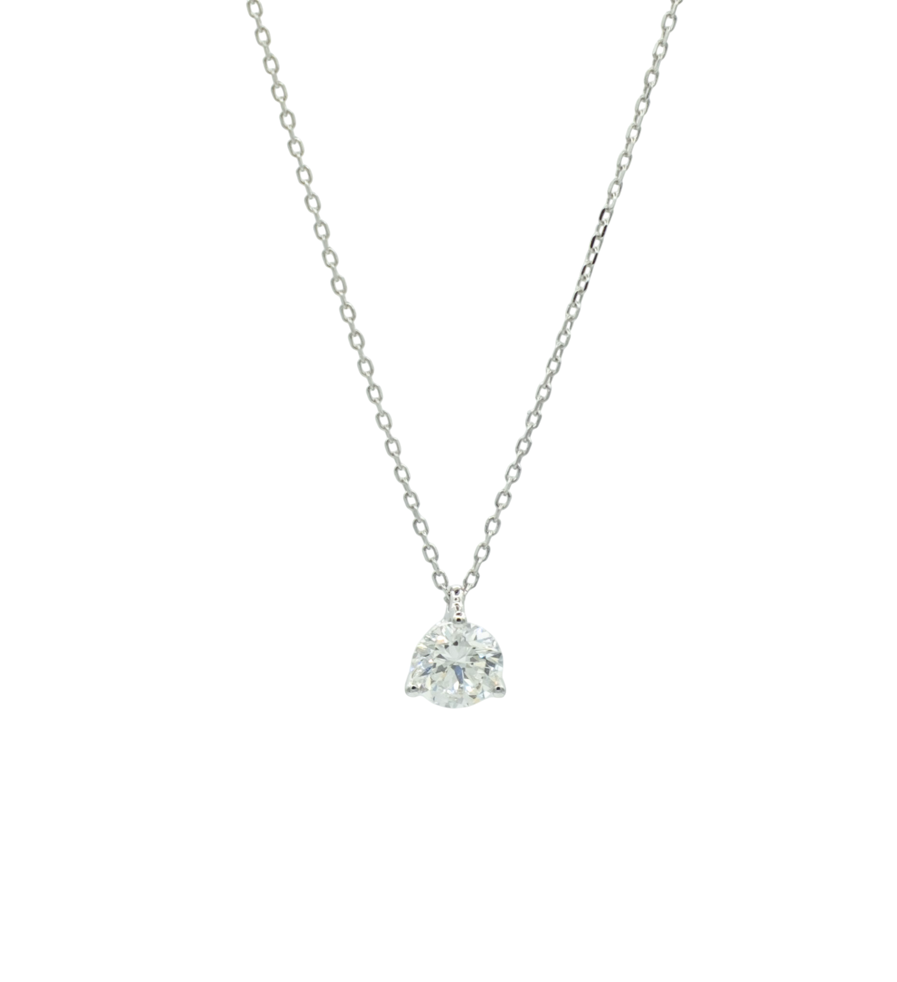 COLLIER TOUR DE COU OR BLANC PENDENTIF SOLITAIRE DIAMANT