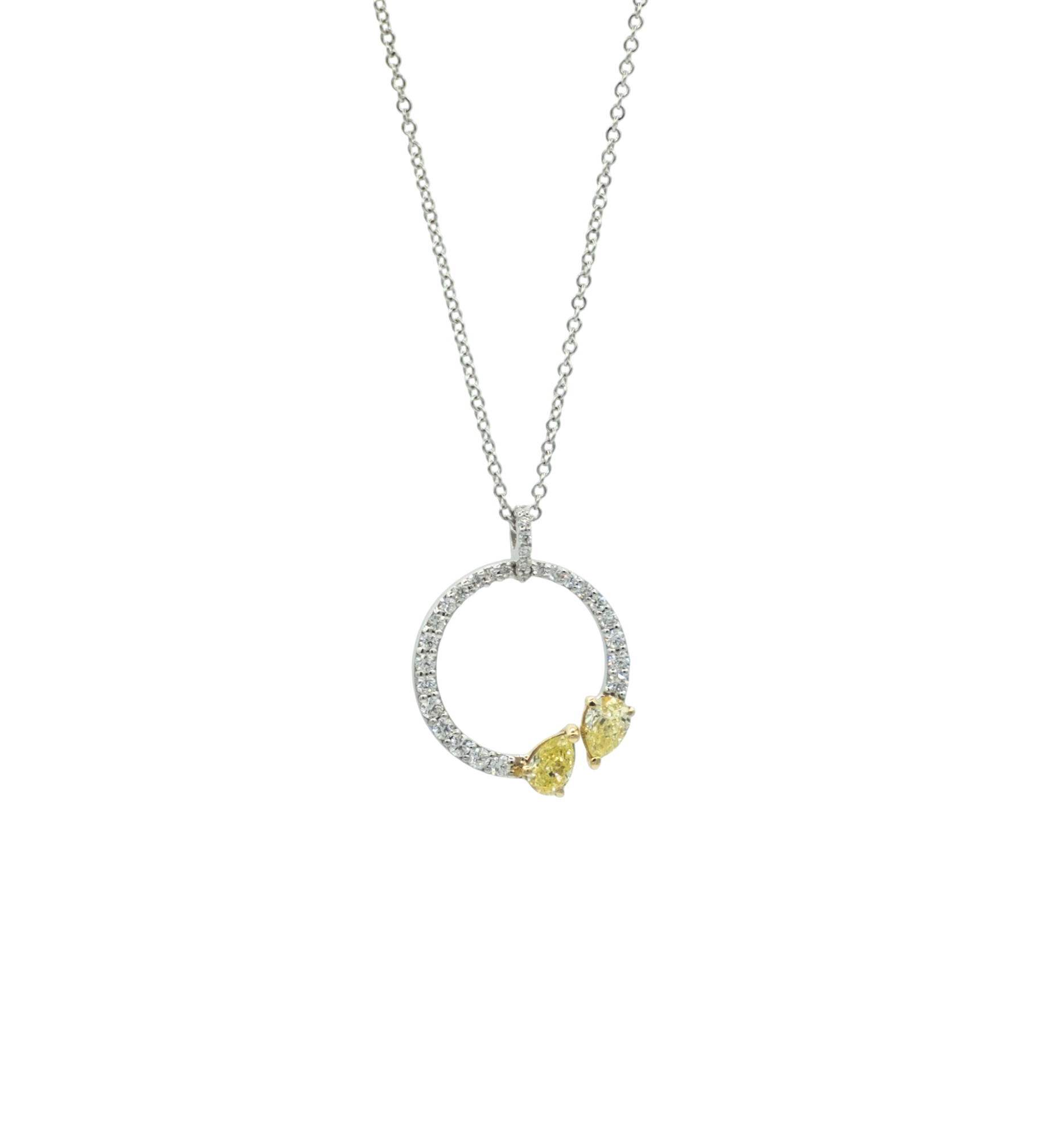 COLLIER OR JAUNE PENDENTIF TOI ET MOI DIAMANT BLANC ET JAUNE