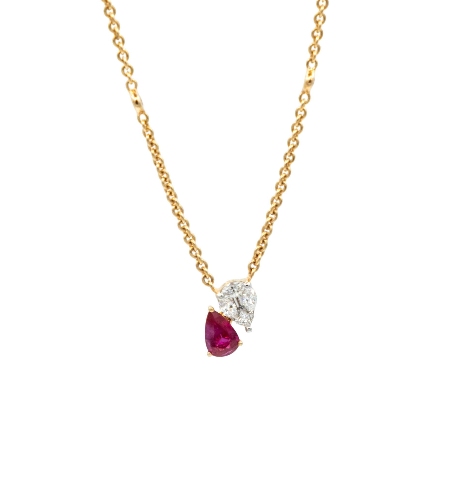 COLLIER OR ROSE PENDENTIF TOI ET MOI RUBIS ET DIAMANTS