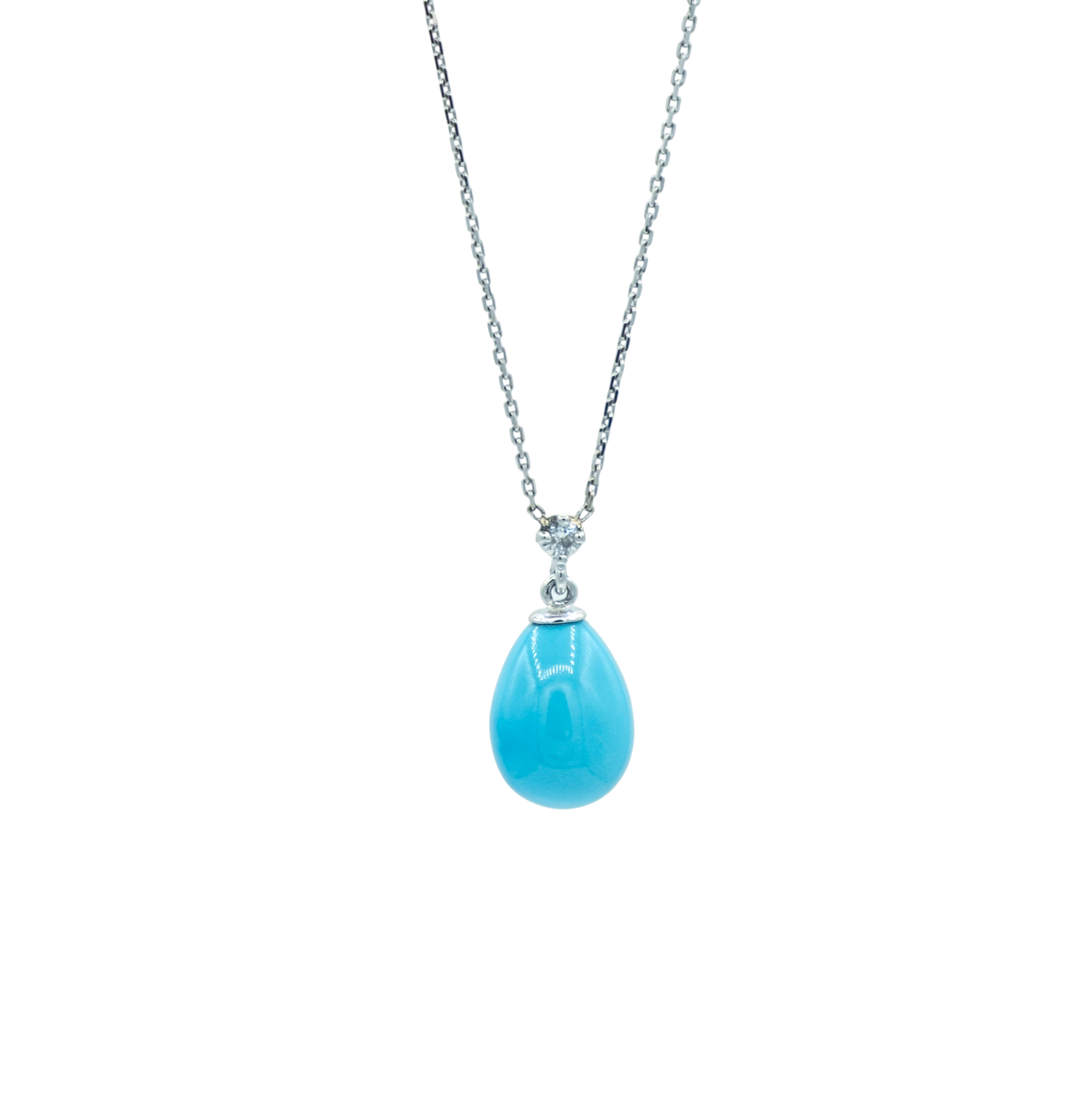 COLLIER OR GRIS AVEC PENDENTIF TURQUOISE D'ARIZONA ET DIAMANT