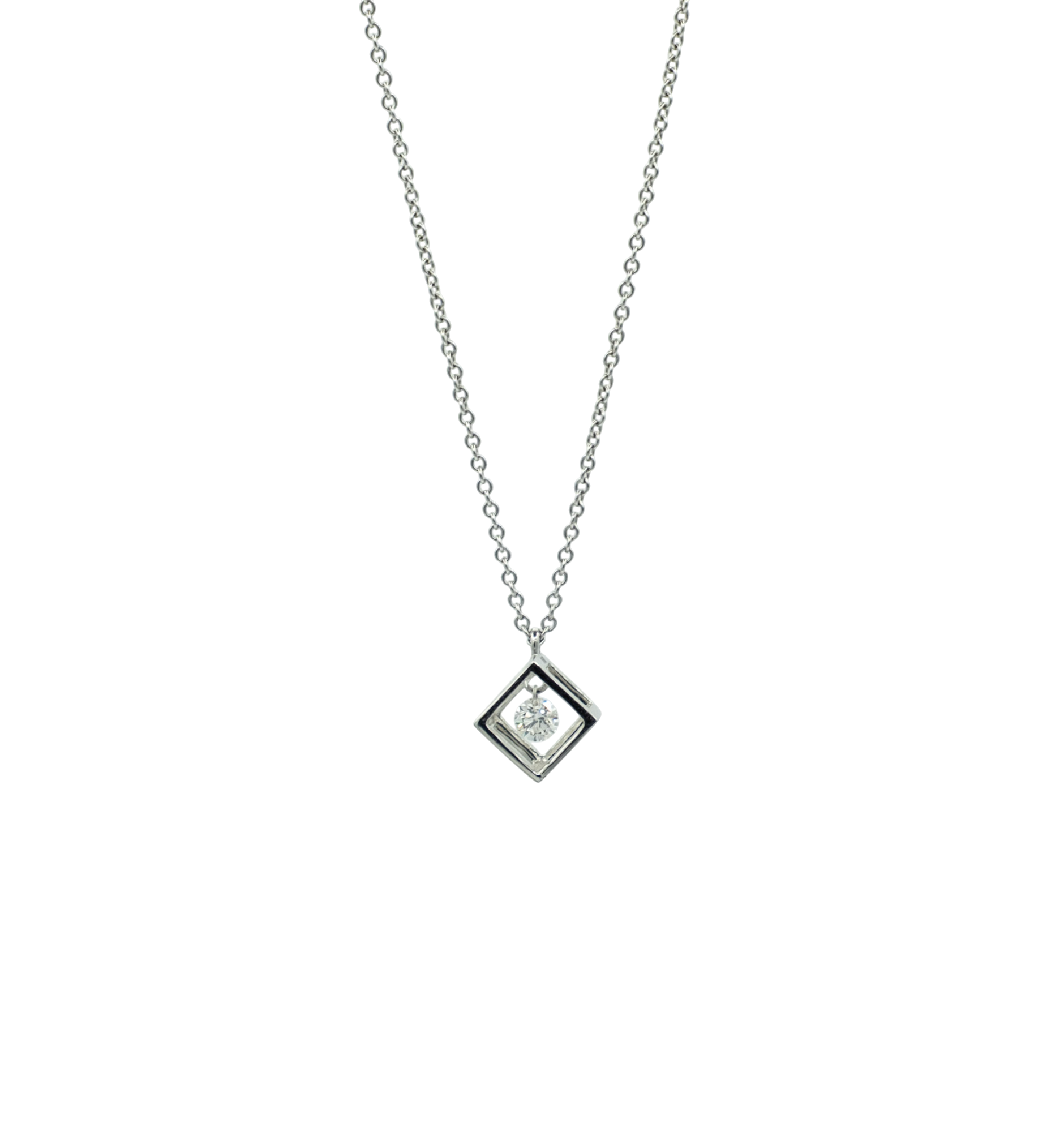 COLLIER OR GRIS PENDENTIF DIAMANT DANS SA CAGE