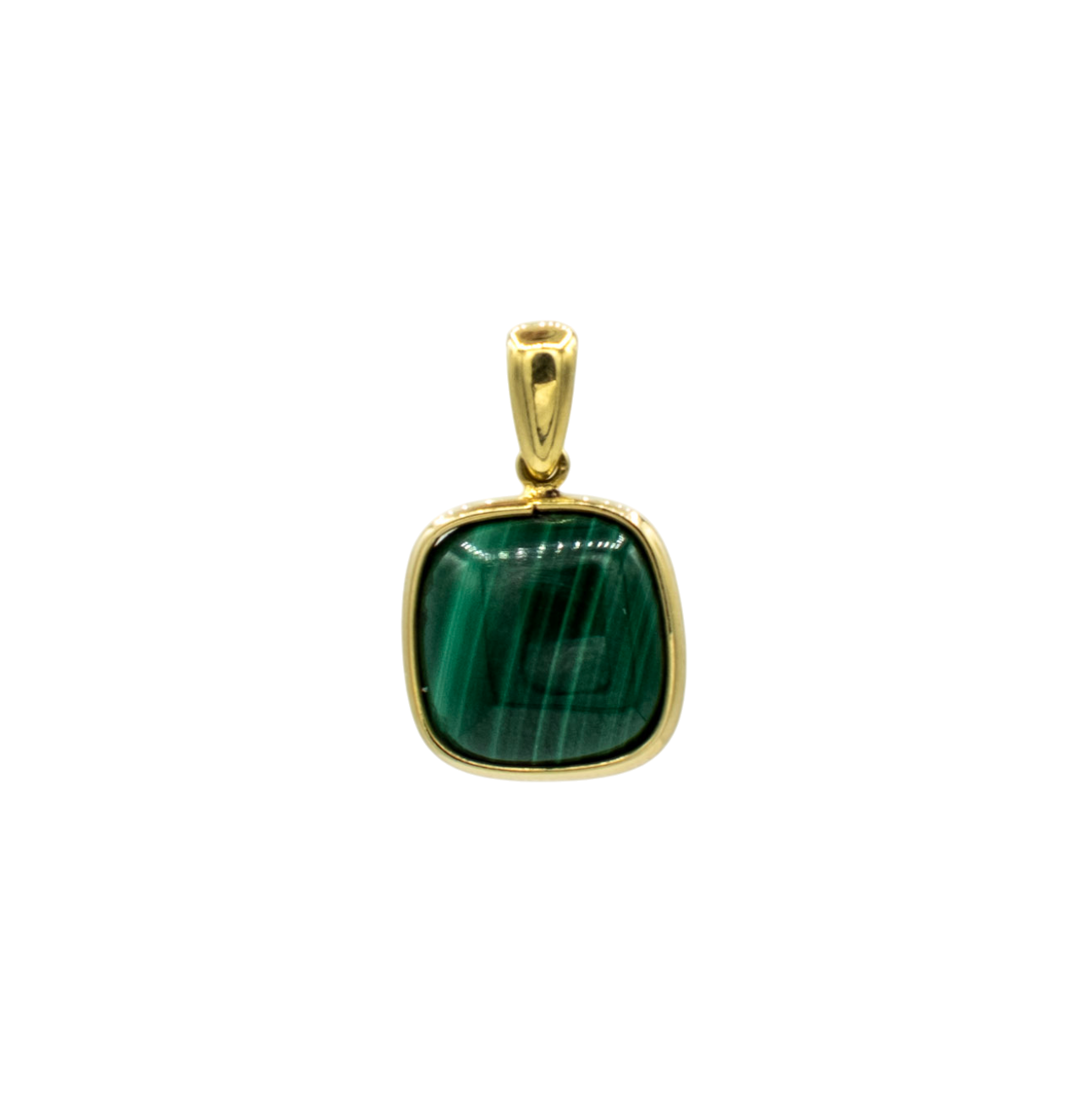 PENDENTIF EN OR JAUNE AVEC MALACHITE VERTE CABOCHON