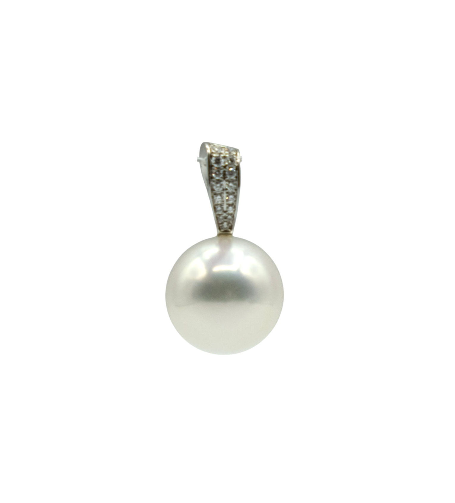 PENDENTIF SEUL EN OR GRIS DIAMANTS ET PERLE