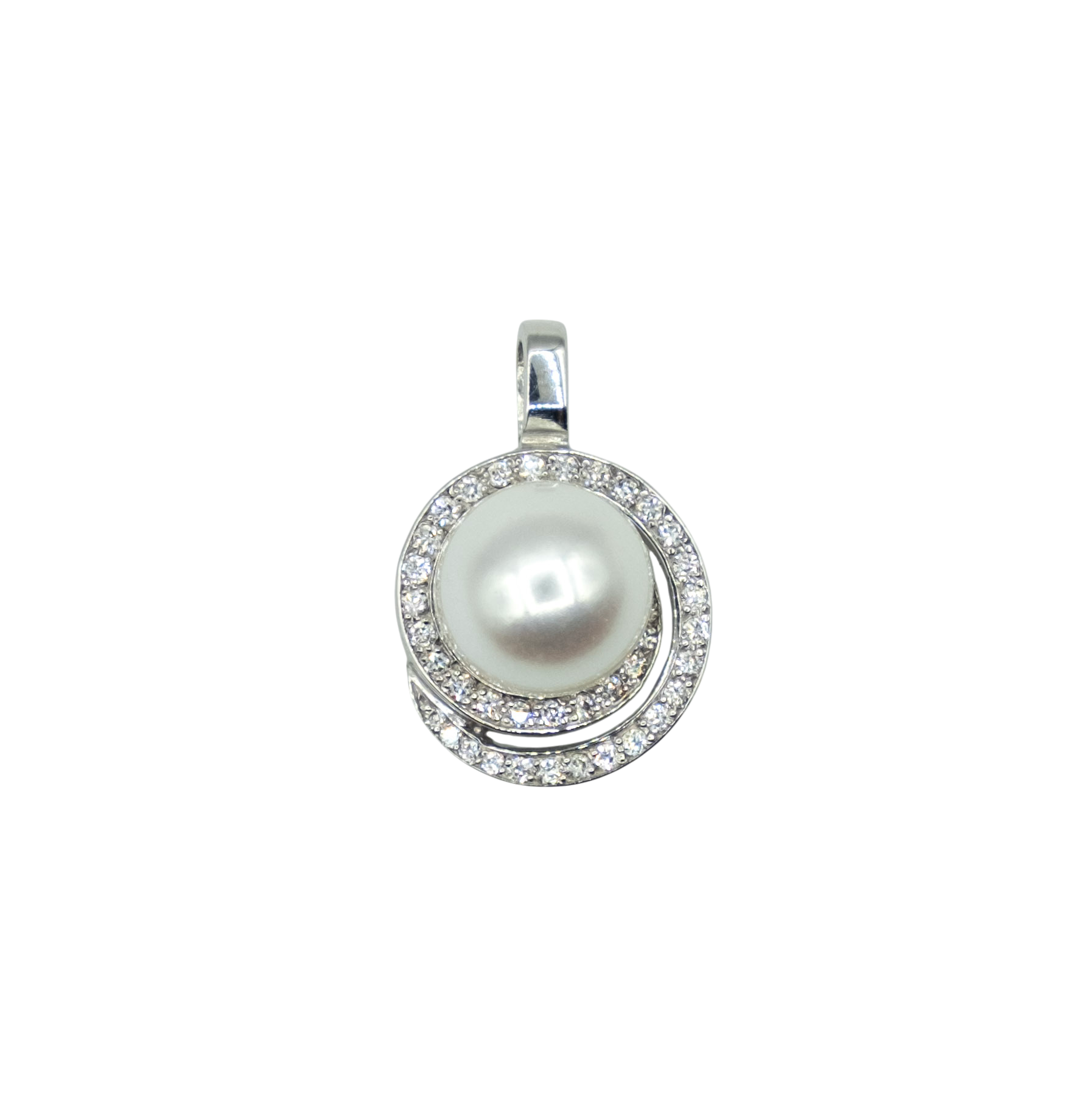 PENDENTIF SEUL EN OR GRIS PERLE EAU DOUCE ET DIAMANTS