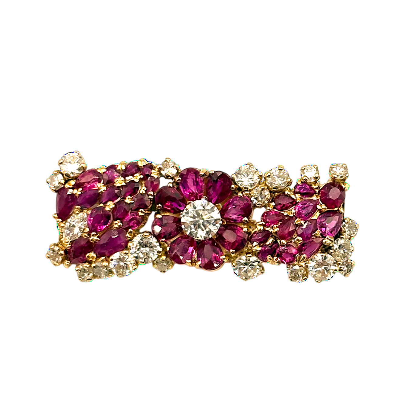 BROCHE MOTIF FLORAL RUBIS ET DIAMANTS