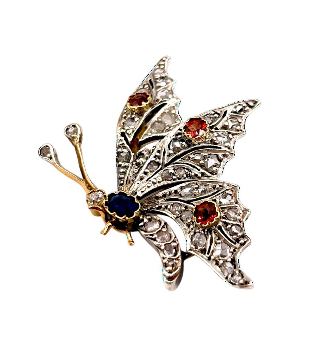 BROCHE PAPILLON GRENATS ET SAPHIR