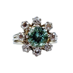 BAGUE EN OR GRIS TOURMALINE VERT D'EAU ET DIAMANTS