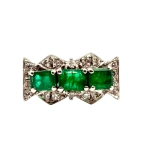 BAGUE ANCIENNE 3 ÉMERAUDES ET DIAMANTS